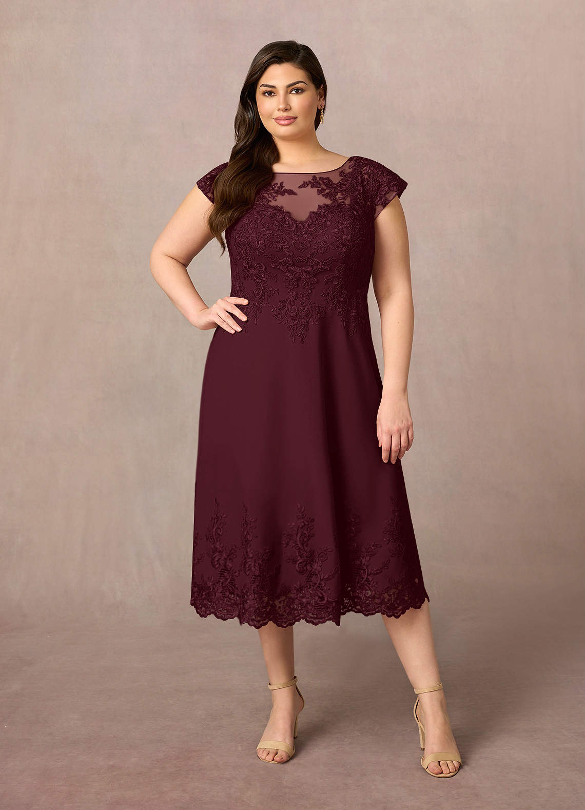 Azazie Terrano Mother of the Bride Dresses Cabernet A-Line Scoop Lace Dress image5