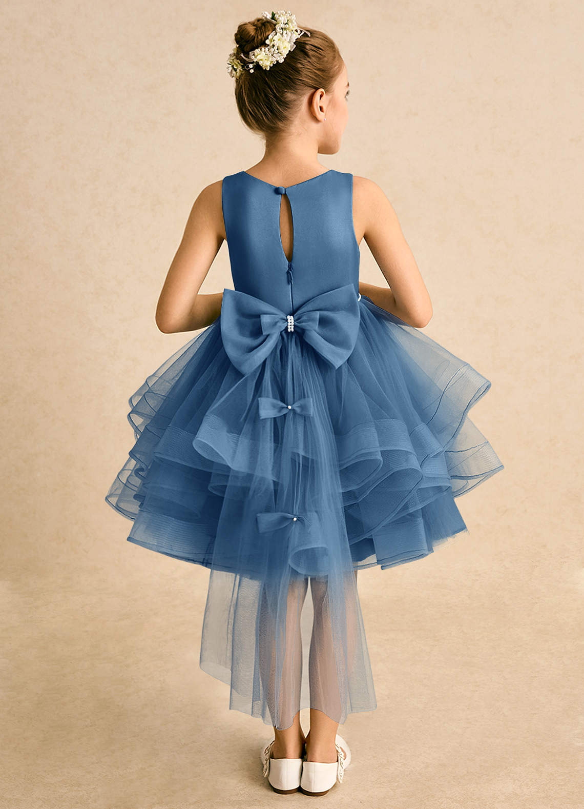 Azazie Tinie Blumenmädchenkleider Ballkleid Schleifen Tüll Kleid Zwielichtviolett image1
