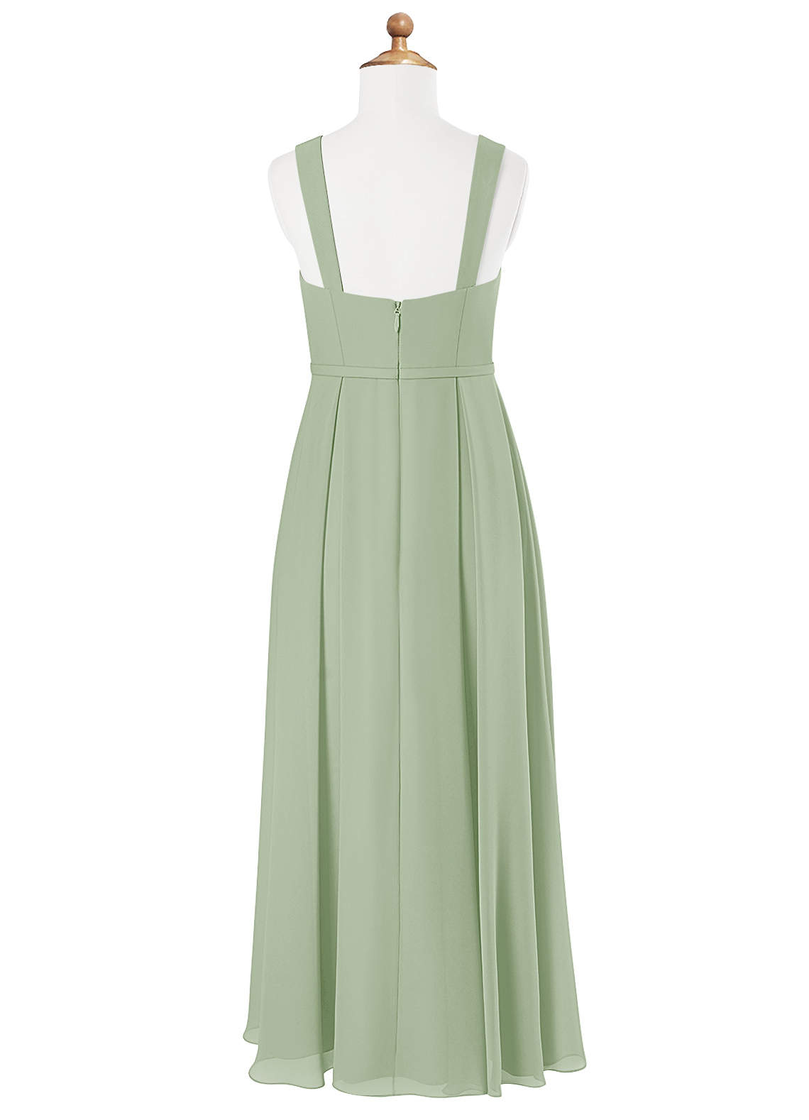 Azazie Simoan Junior Abito A-Line in Chiffon Scollo a Cuore Verde Salvia image4