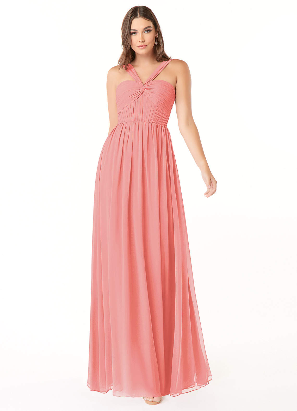 Azazie Dionne Bridesmaid Dresses Coral A-Line Corset Chiffon Dress image1