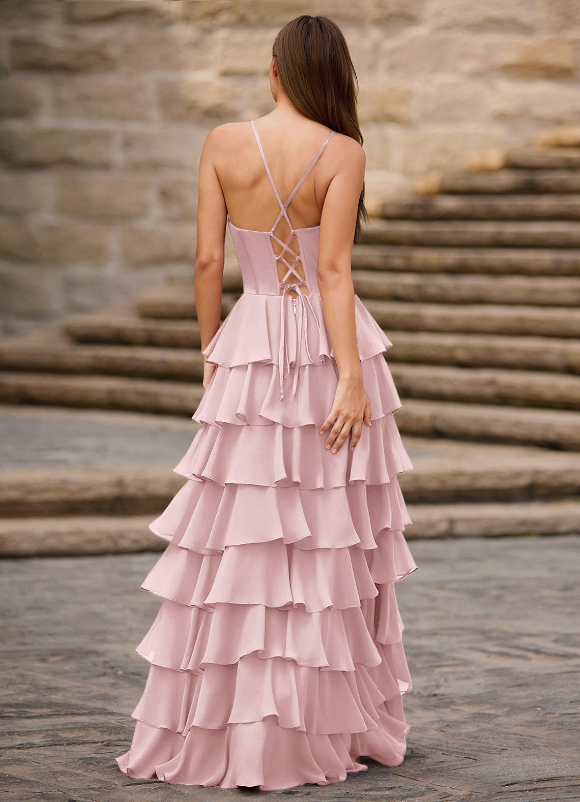 Rhythm Rosa Cipria Abito da ballo a trapezio con volant image1