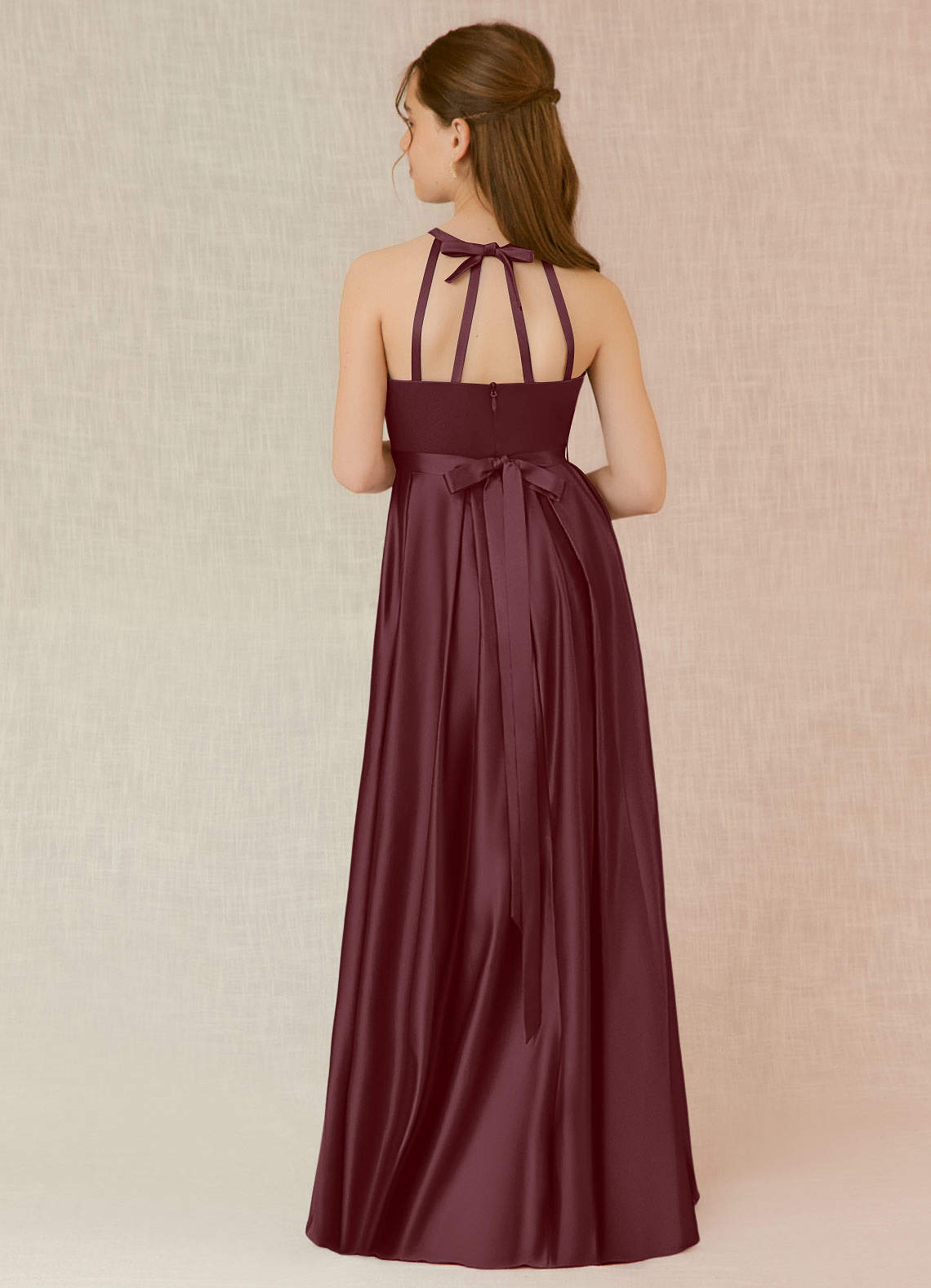 Azazie Arianthe Junior A-Linie mit Taschen Stretch-Satin Kleid Sangria image1