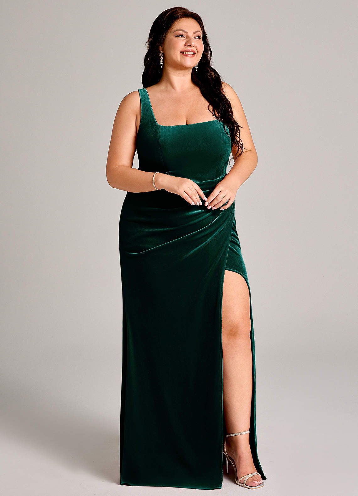Azazie Mero Bridesmaid Dresses Emerald Mermaid Pleated Velvet Dress image11