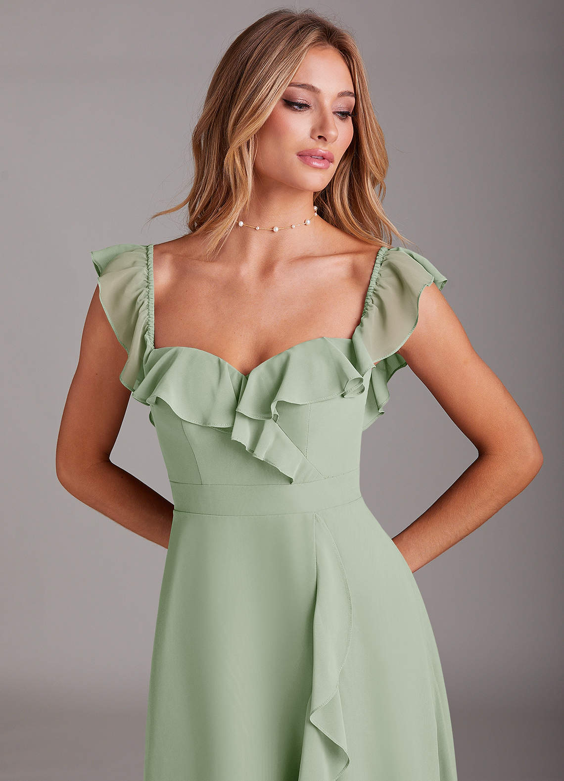 Azazie Lyra Bridesmaid Dresses Dusty Sage A-Line Chiffon Convertible Dress image9