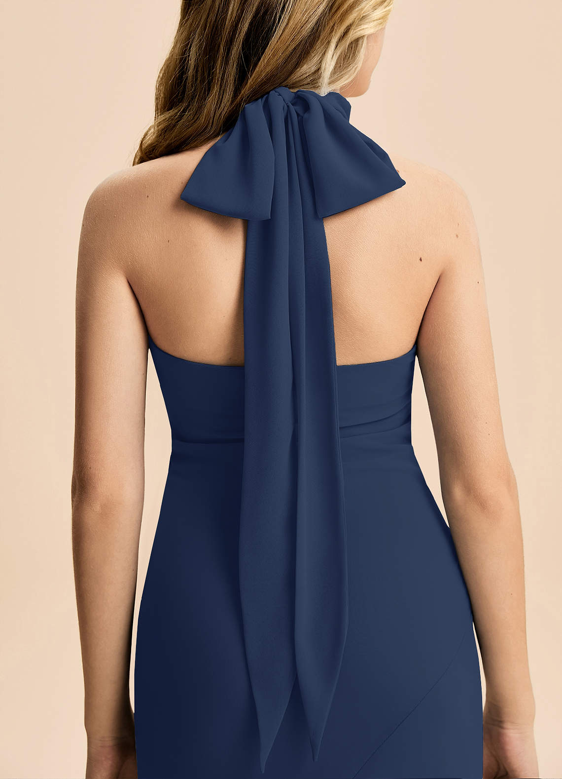 Azazie Velli Junior Meerjungfrau-Linie Hoher Kragen Chiffon Kleid Dunkelmarine image5