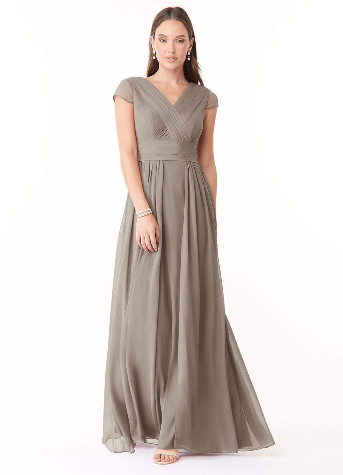 Azazie Organa Bridesmaid Dresses Taupe A-Line Pleated Chiffon Dress image1