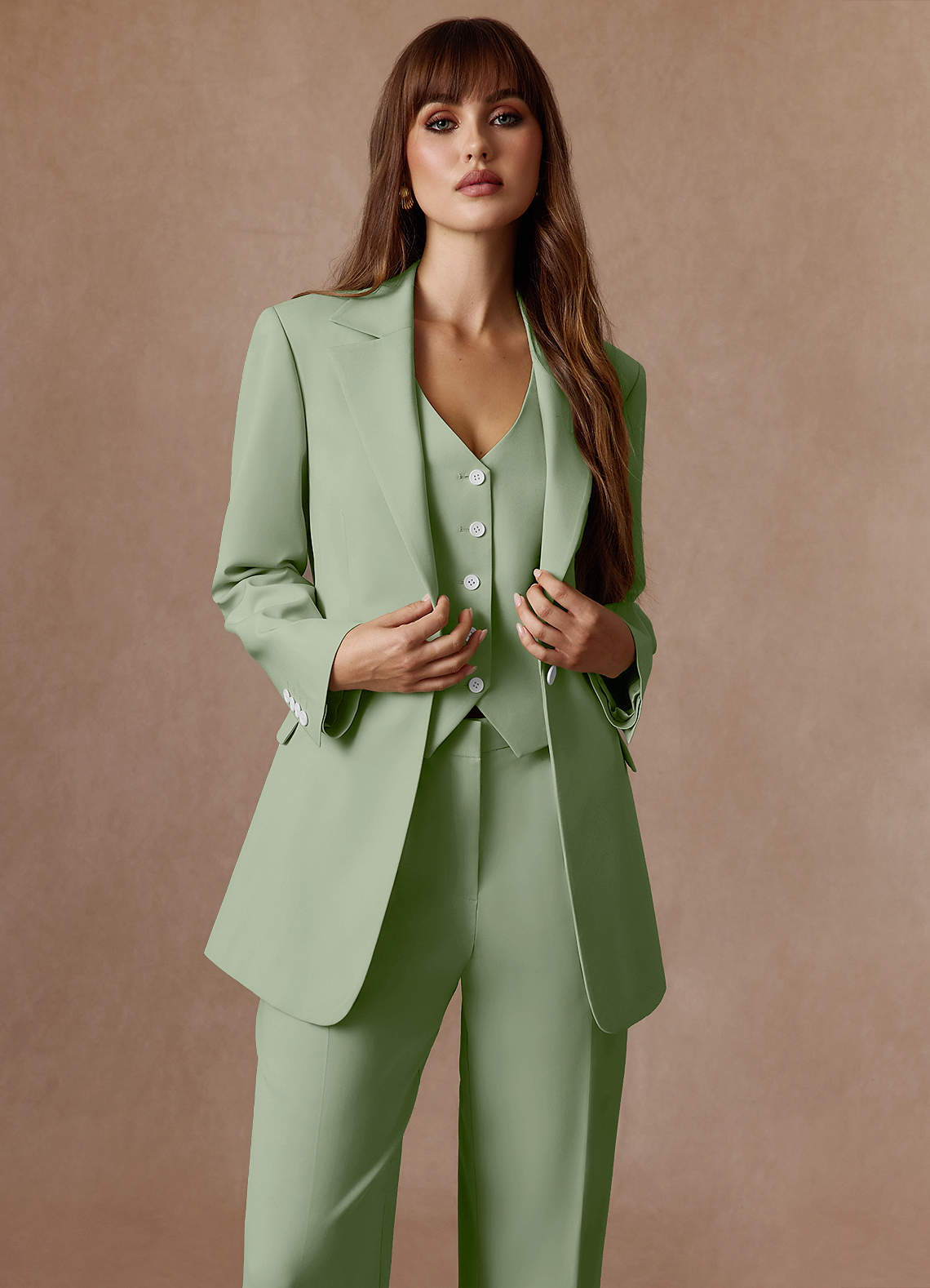 Azazie Women's Dusty Sage Refined Weave Slight Stretch 3-piece Suit
