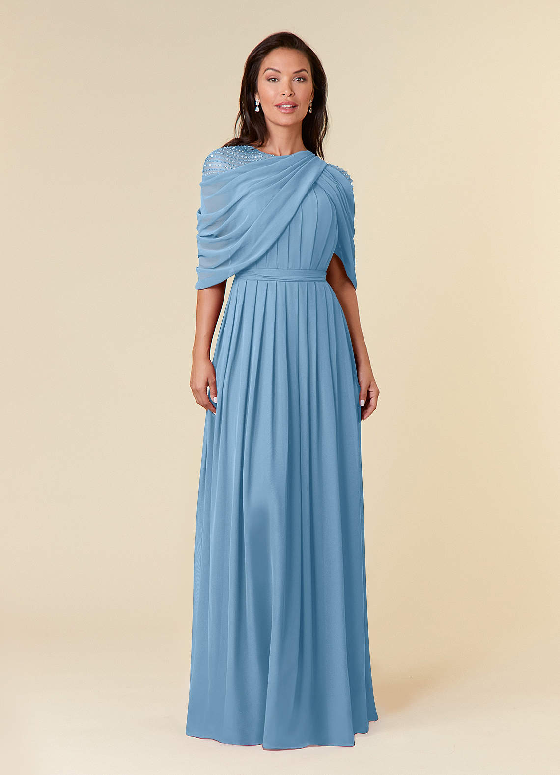 Azazie Olena Moeder van de bruid jurken A-Lijn Jurk van Chiffon Pailletten Staal Blauw image1