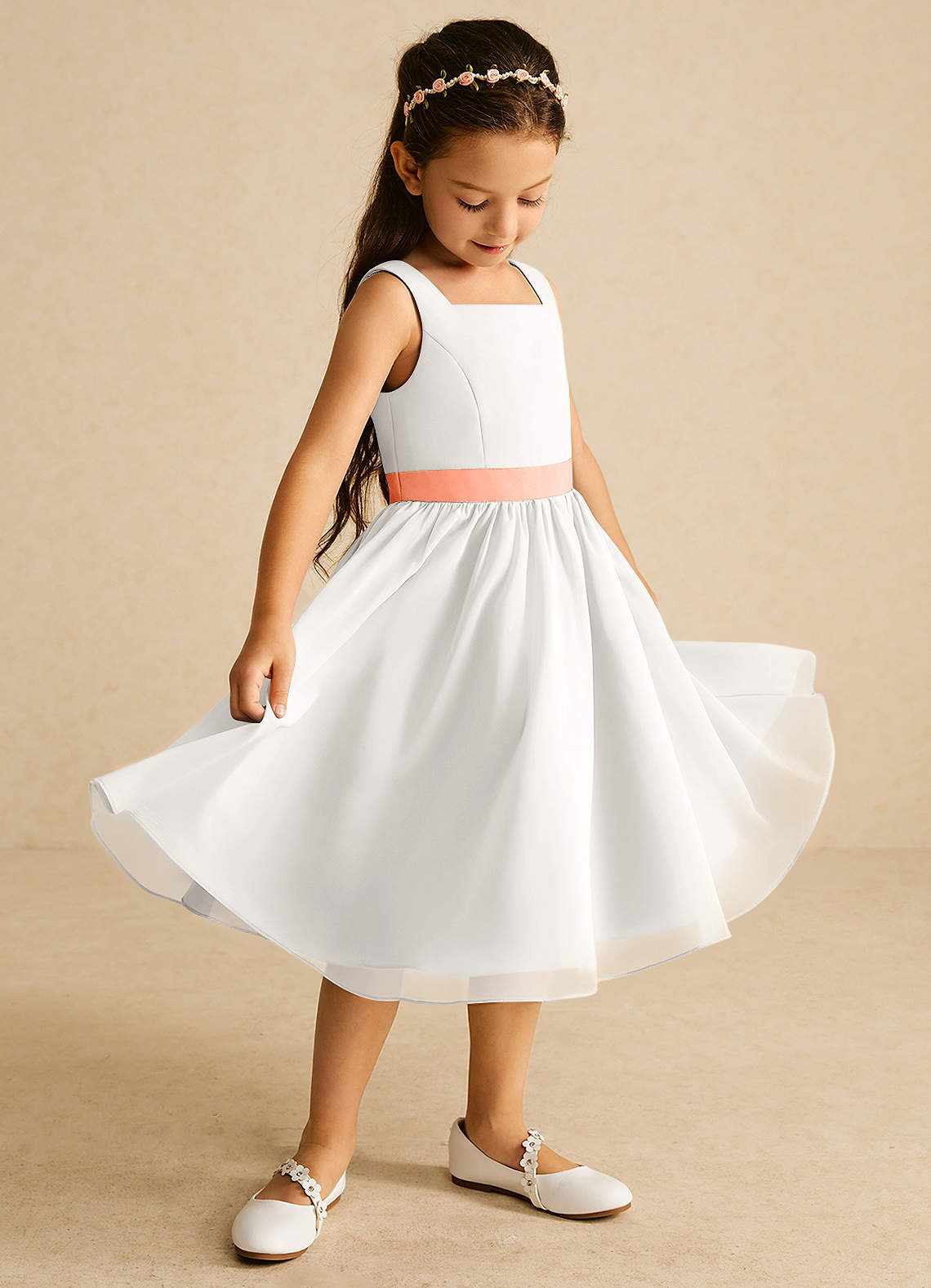 Azazie Elina Flower Girl Klänningar Klänning A-Line i Chiffong Ärmlös image1