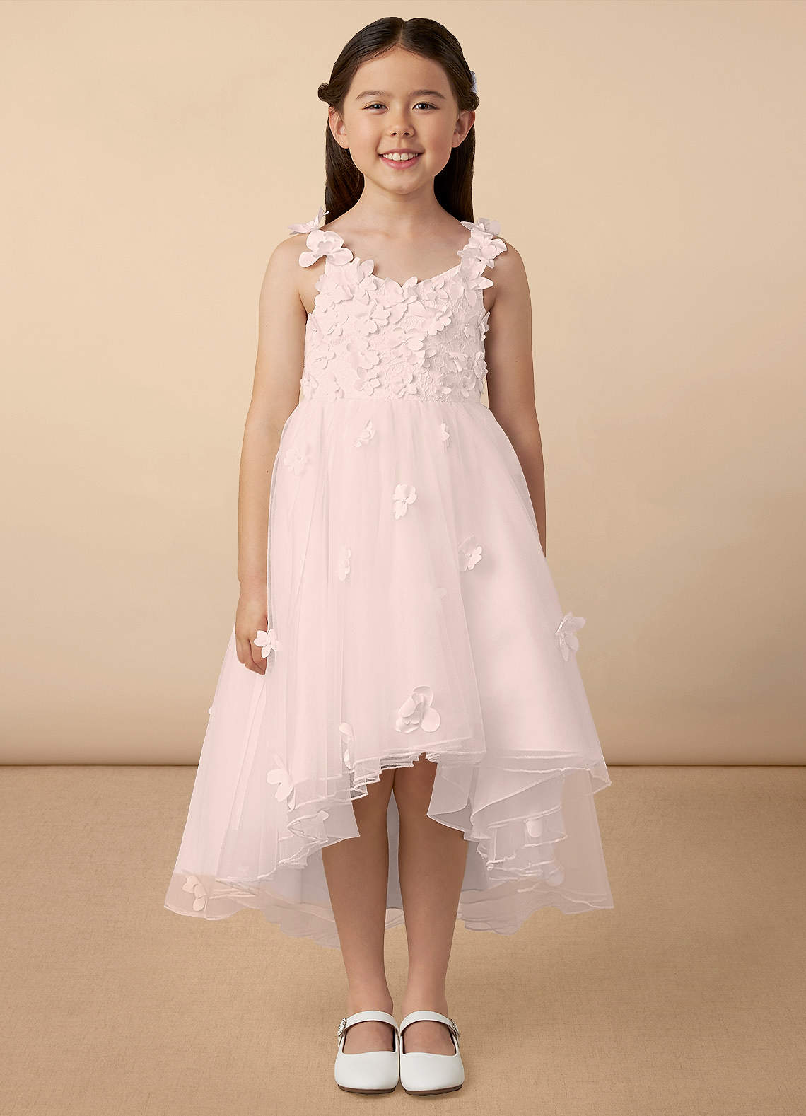 Azazie Ceres vestidos de niña de las flores Vestido de Pétalo De Rosa de Tul de Princesa con Encaje image1