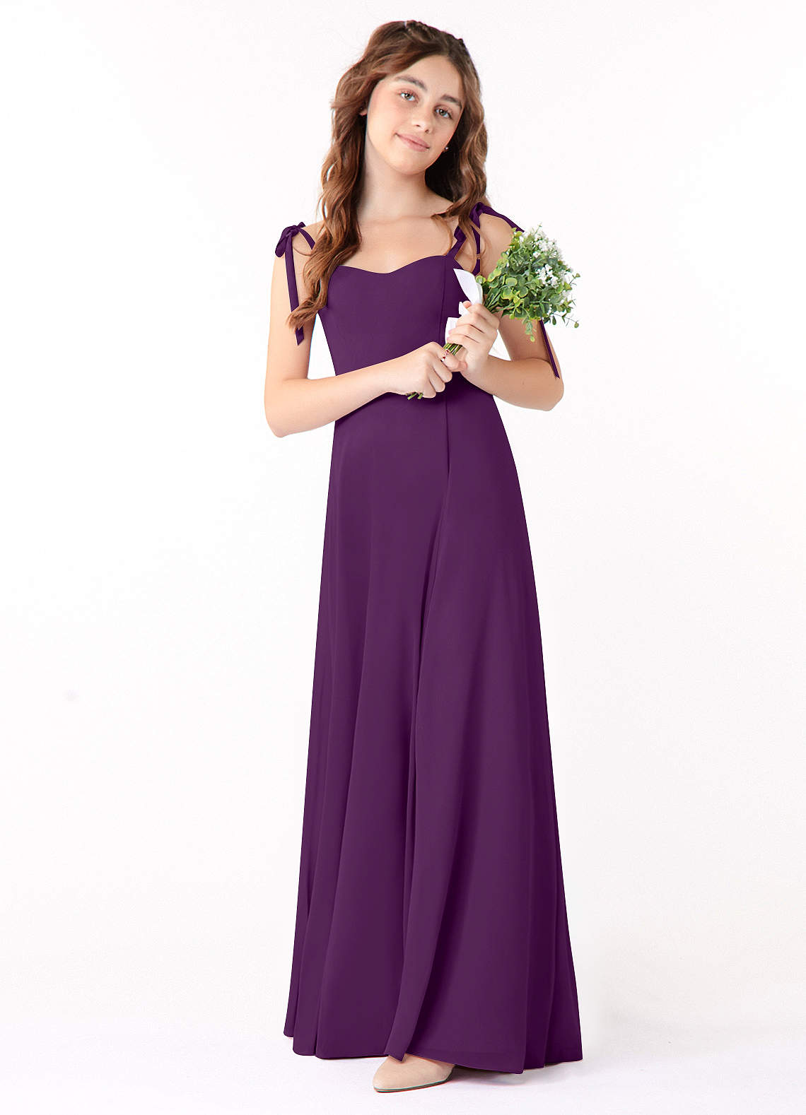 Azazie Rosey Junior Vestido de Uva de Gasa de Corte En A con Escote de Corazón image1