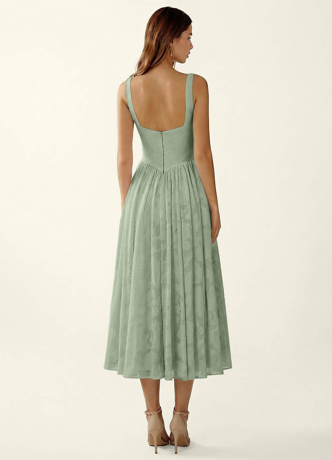 Ottavia Light Green Jacquard Midi A-line Graduation Dress