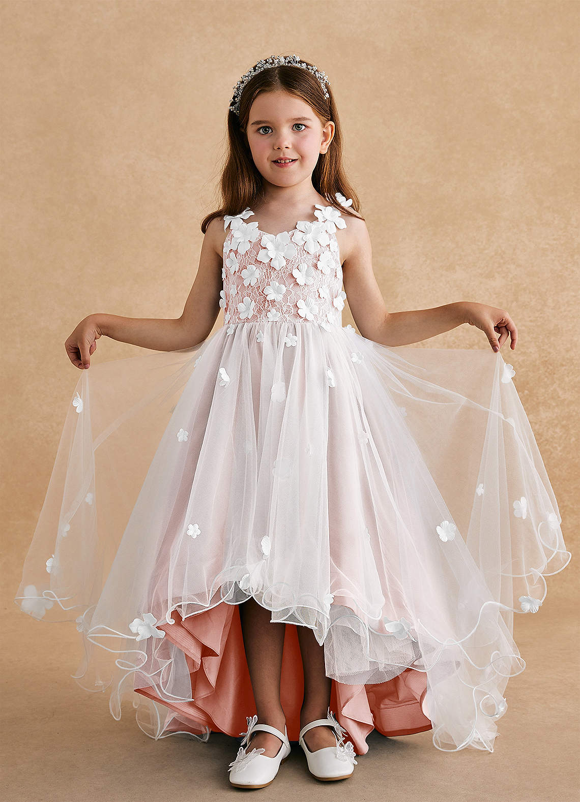 Azazie Celia Flower Girl Dresses Blushing Pink A-Line Lace Tulle Dress image2