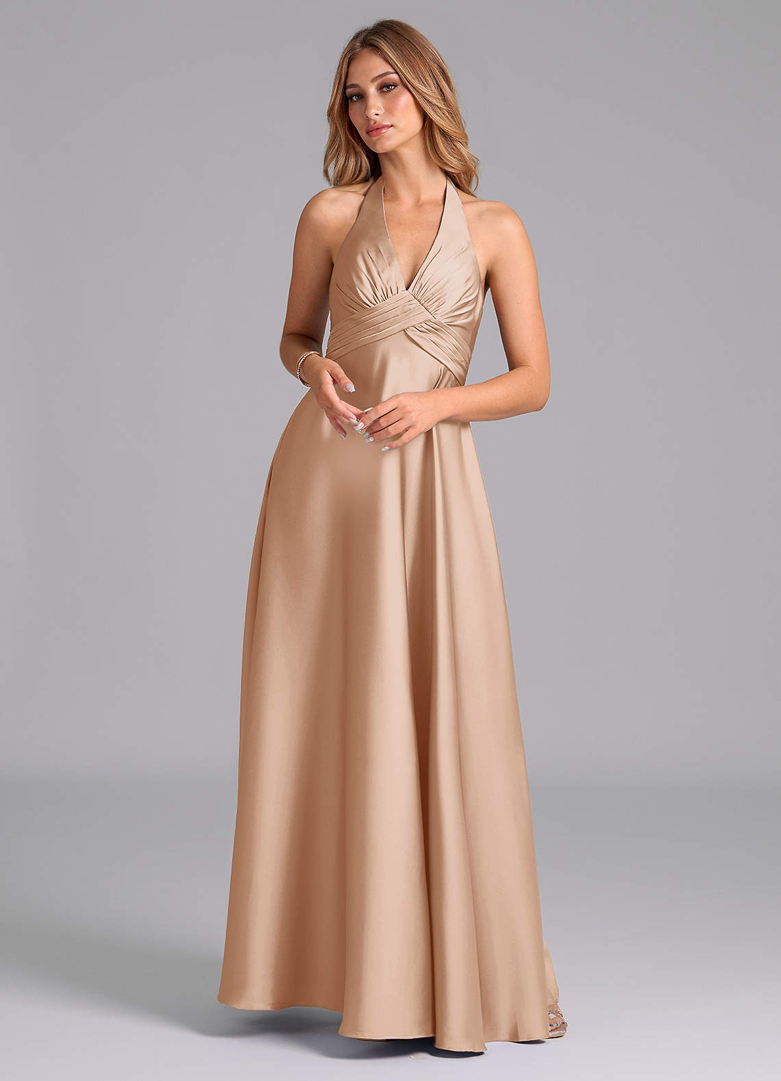 Azazie Tessie Bridesmaid Dresses English Rose A-Line Pleated Stretch Satin Dress image1