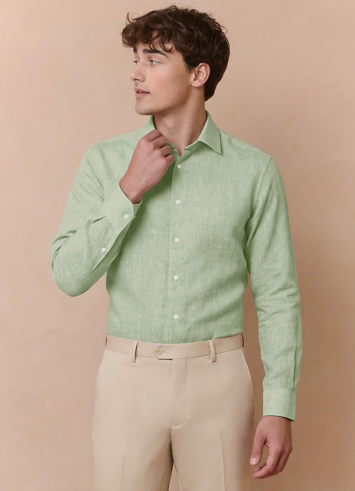 Elliot Dusty Sage 100% Linen Dress Shirt | Sleeve 32/33 Classic Dress Shirts  | Azazie