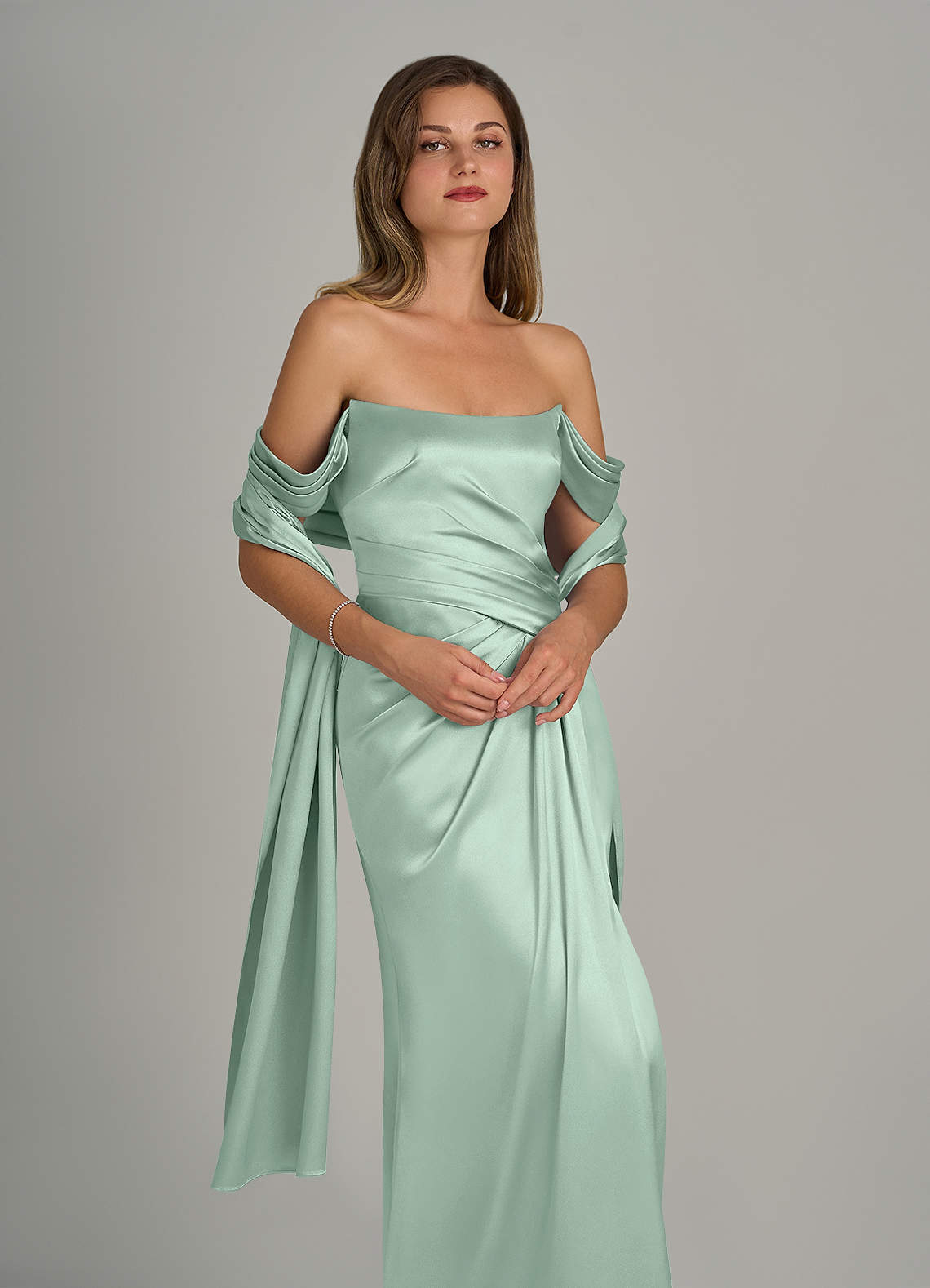 front Azazie Matching Color Metallic Satin Shawl