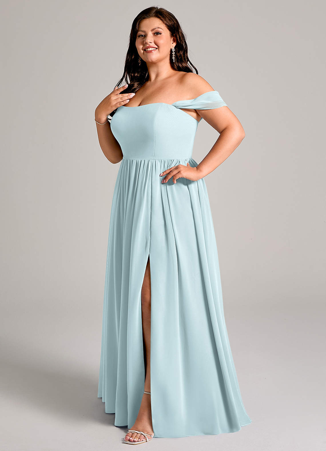 Azazie Calianna Bridesmaid Dresses Mist A-Line Off the Shoulder Chiffon Convertible Dress image1