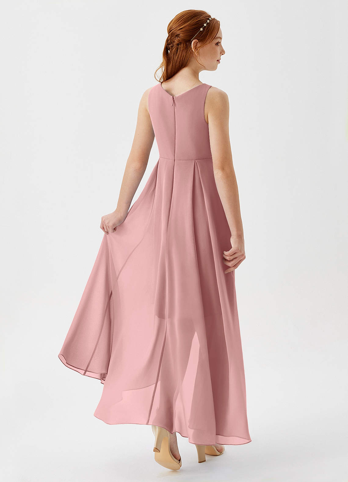 Azazie Lizette Junior Jurk van Chiffon met A-Lijn Geplooid Stoffige Roos image1