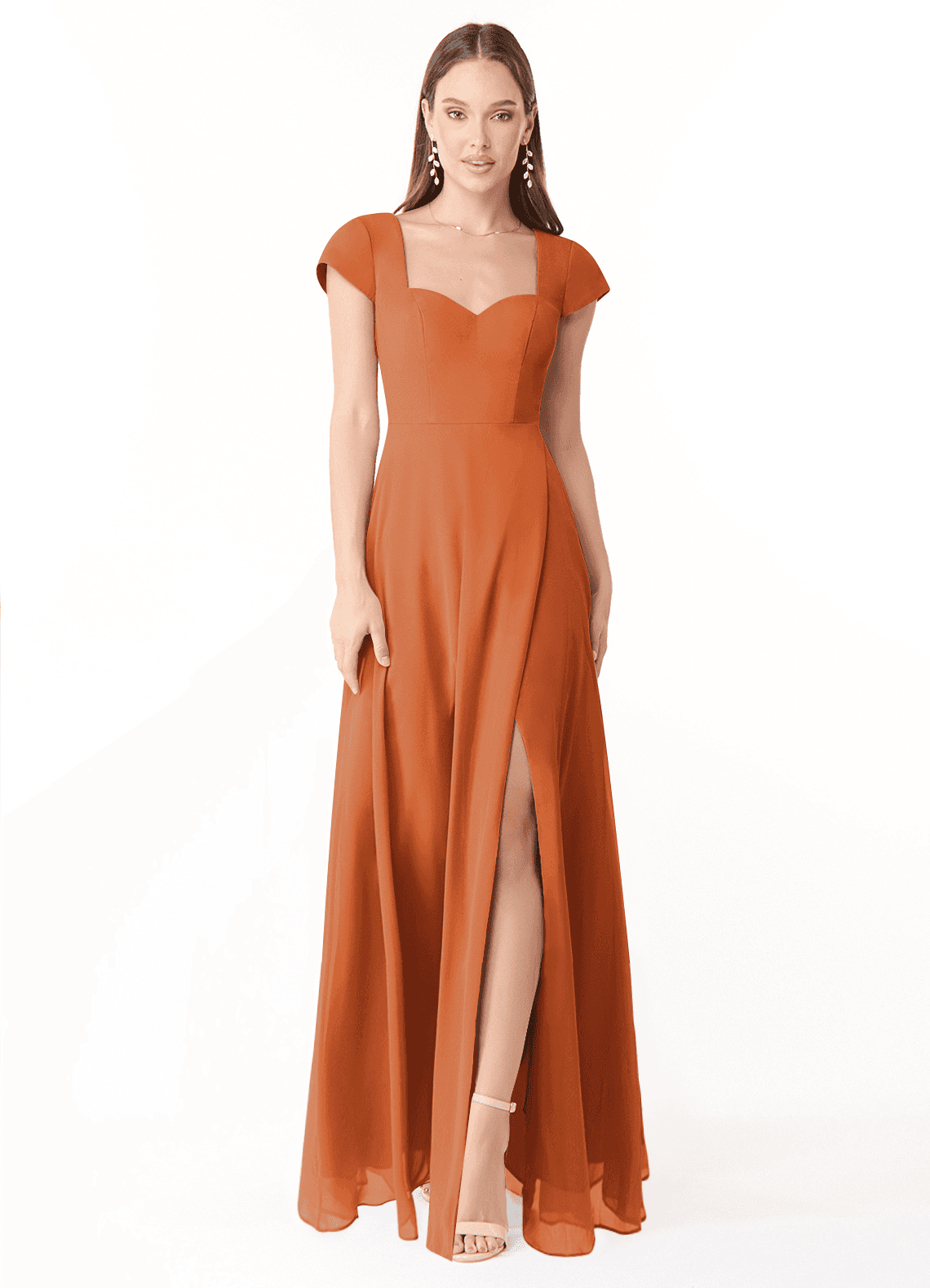 Azazie Hainsly Robes de demoiselle d'honneur Robe Trapèze en Mousseline de soie Encolure en Forme de Cœur Cannelle image1