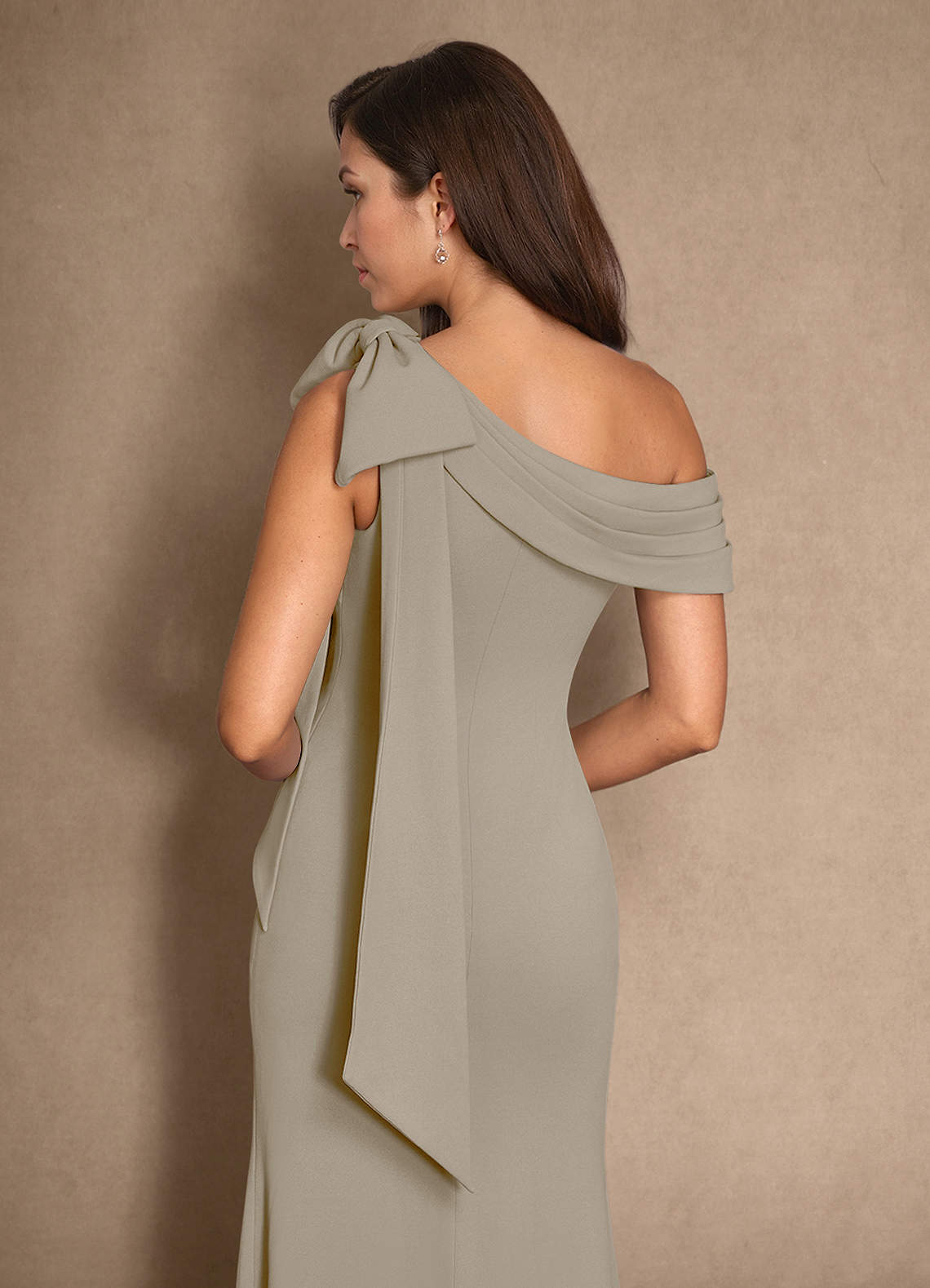 Azazie Myers vestidos de madre de la novia Vestido de Gris Pardo de Crepé elástico de Sirena con Plisado image6