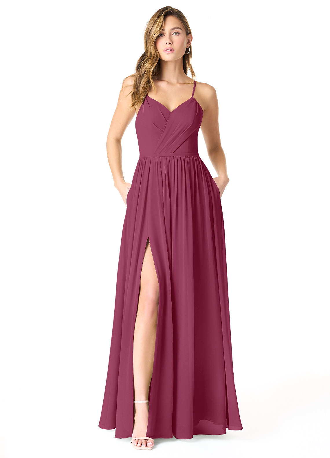 Azazie Cora Bridesmaid Dresses Mulberry A-Line Pleated Chiffon Dress image1