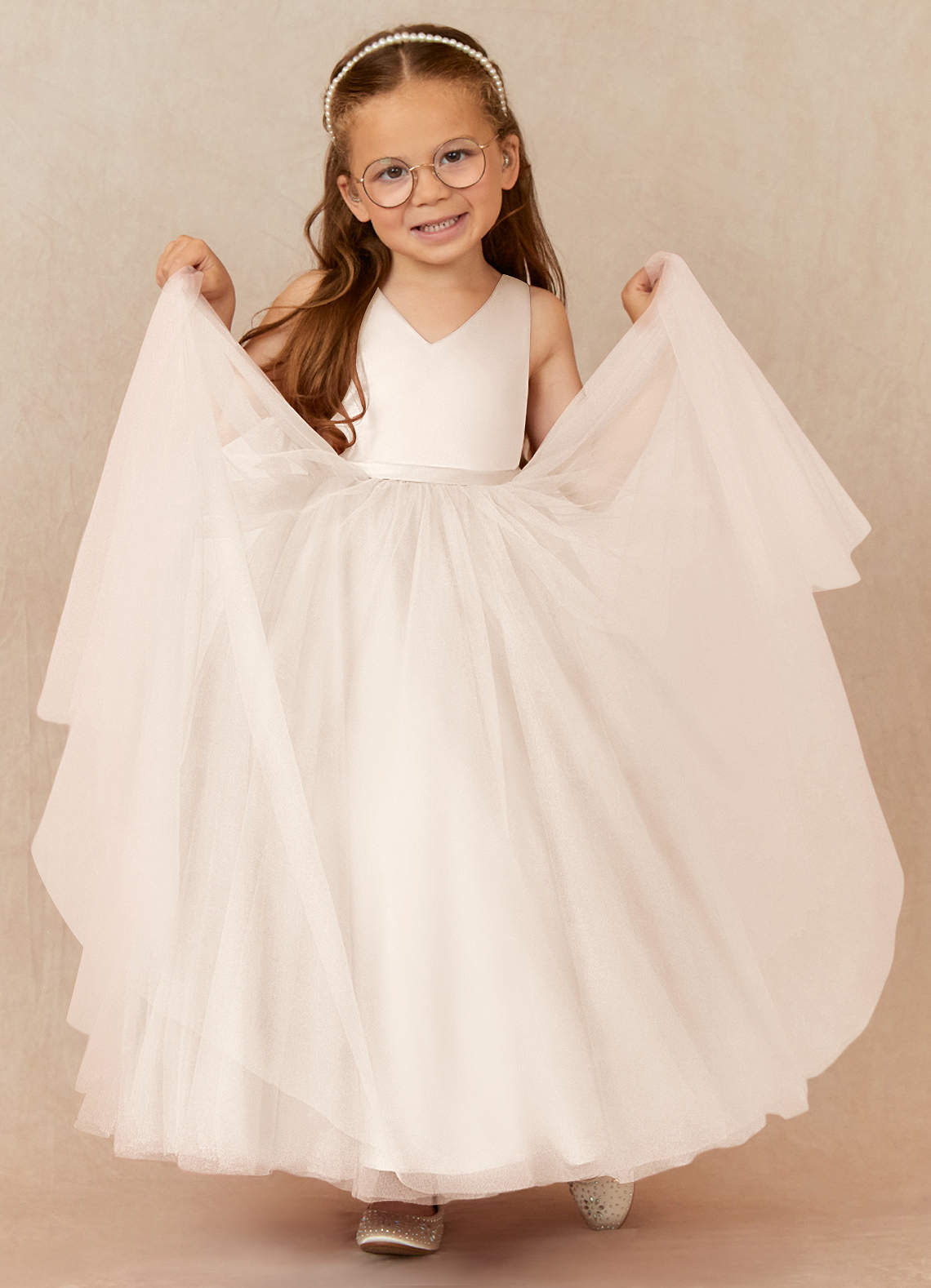 Azazie Marybell Flower Girl Dresses White Alabaster A-Line Bow Tulle Dress image2