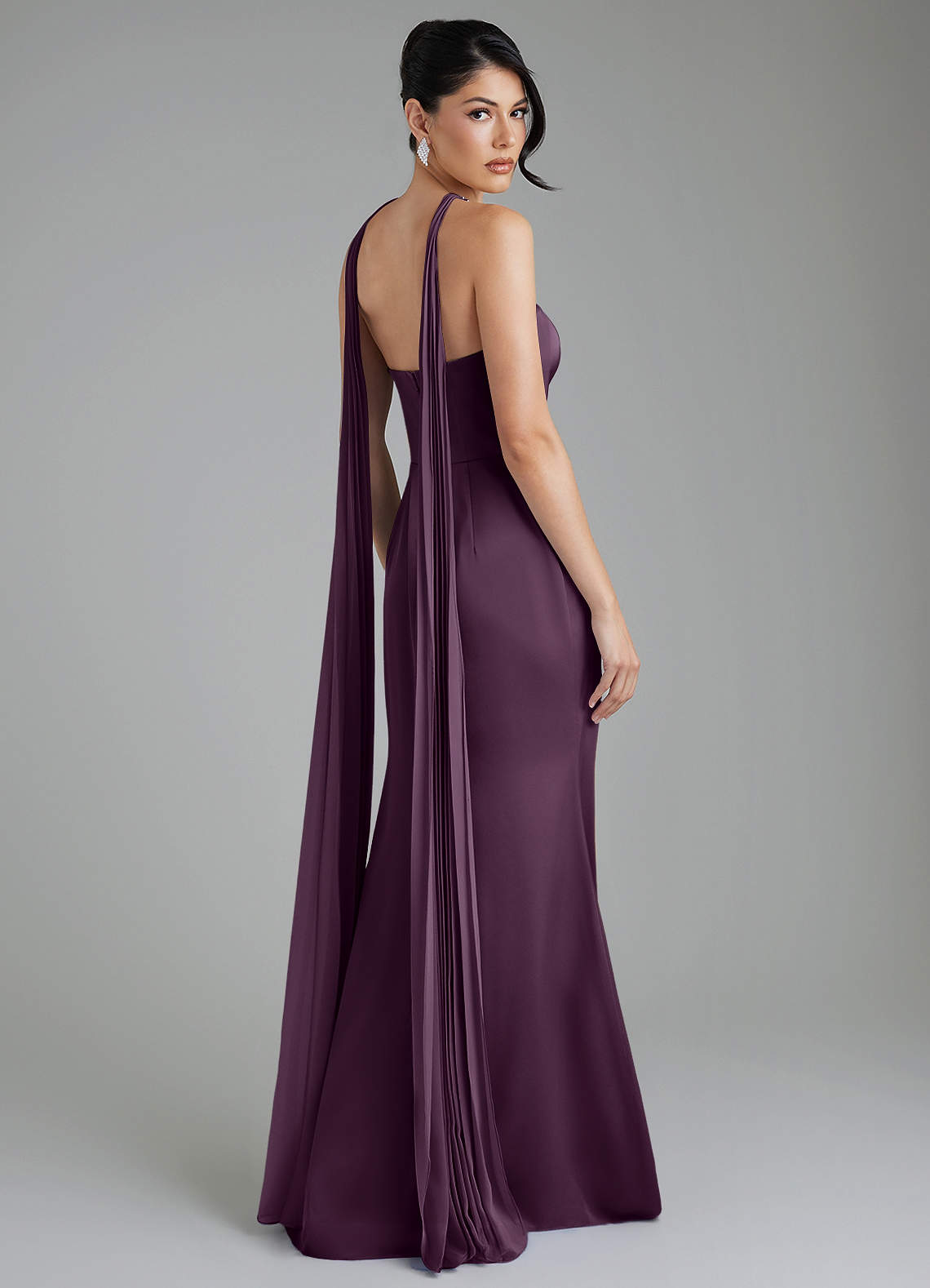 plum strapless bridesmaid dresses Azazie Sheath Strapless Floor-Length Stretch Satin Bridesmaid Dresses