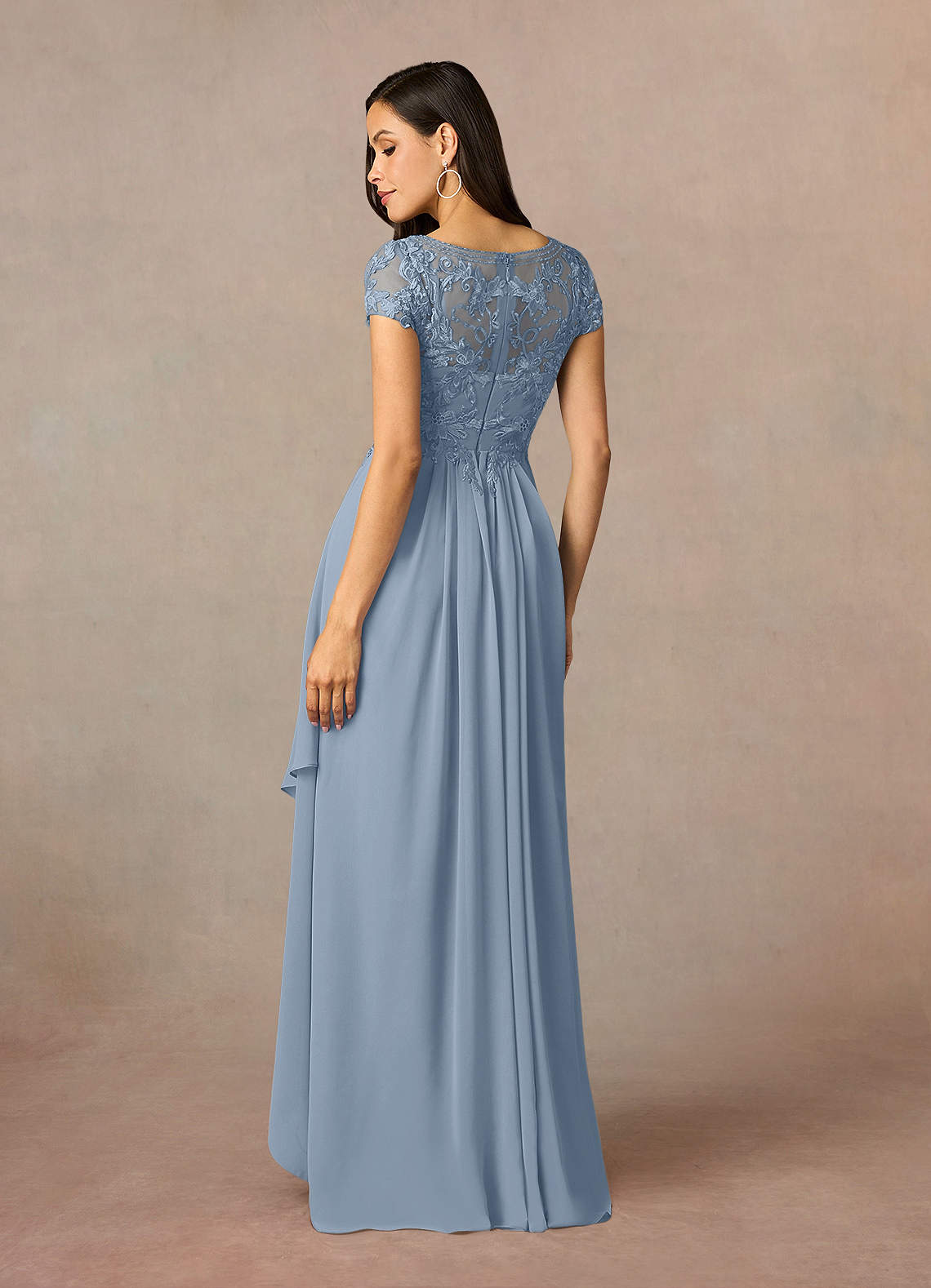 Azazie Lunda Mother of the Bride Dresses Dusty Blue A-Line Lace Chiffon Dress image3
