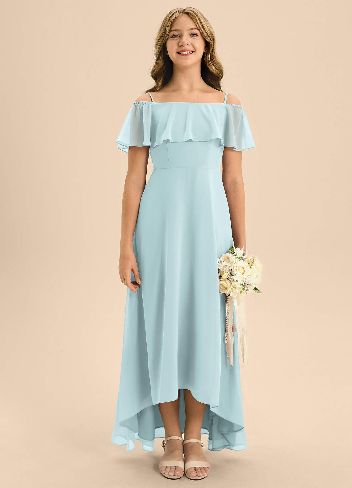 Azazie Maggie Junior Vestido de Neblina de Gasa de Corte En A con Vestidos sin tirantes image1