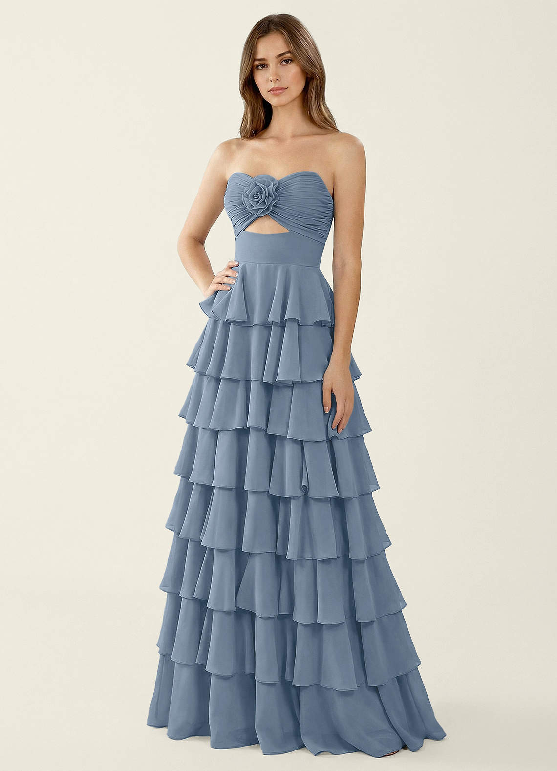 chiffon ruffle prom dress Aqua