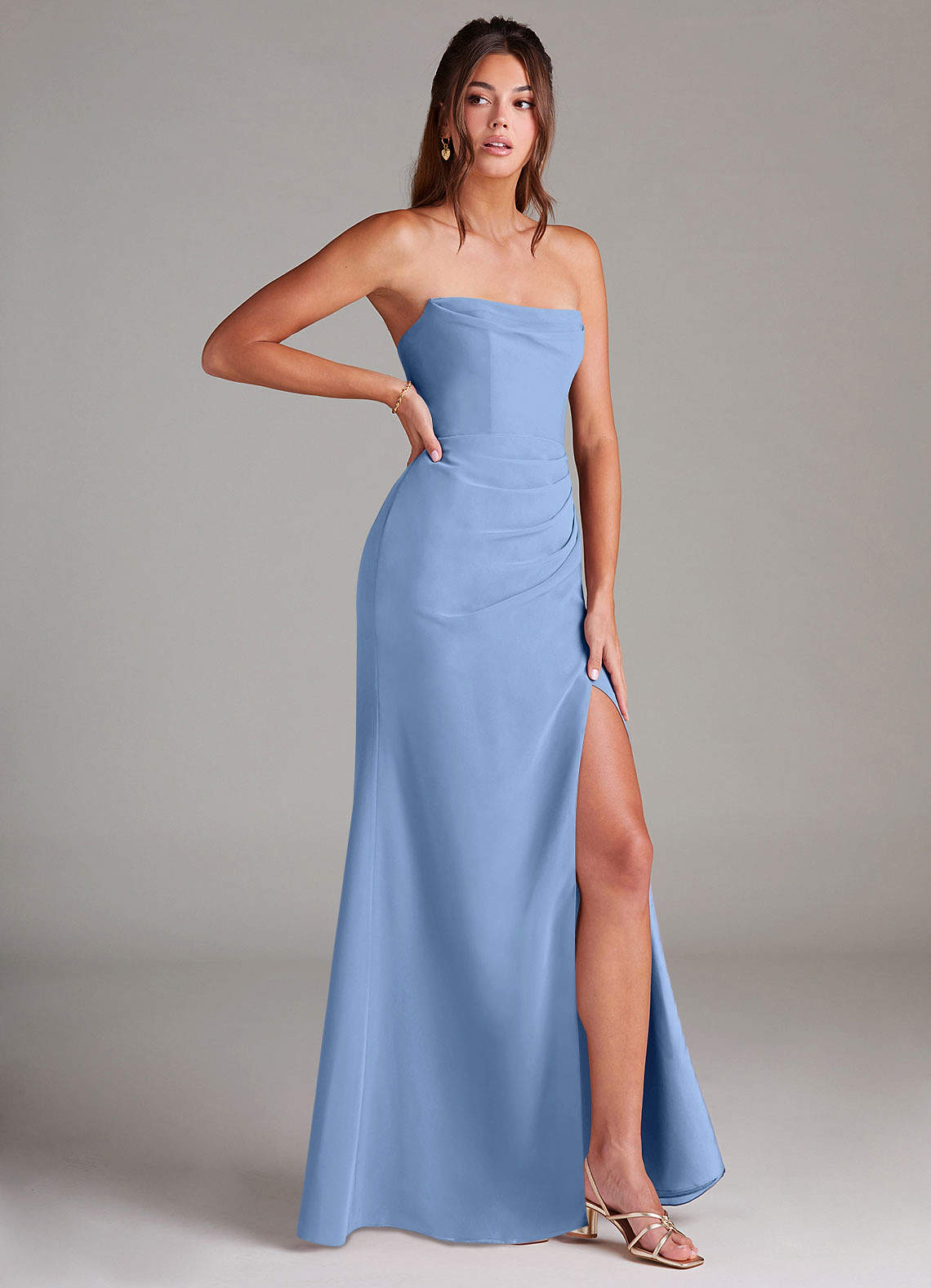 Azazie Leonis Bridesmaid Dresses Steel Blue Sheath Strapless Chiffon Convertible Dress image7