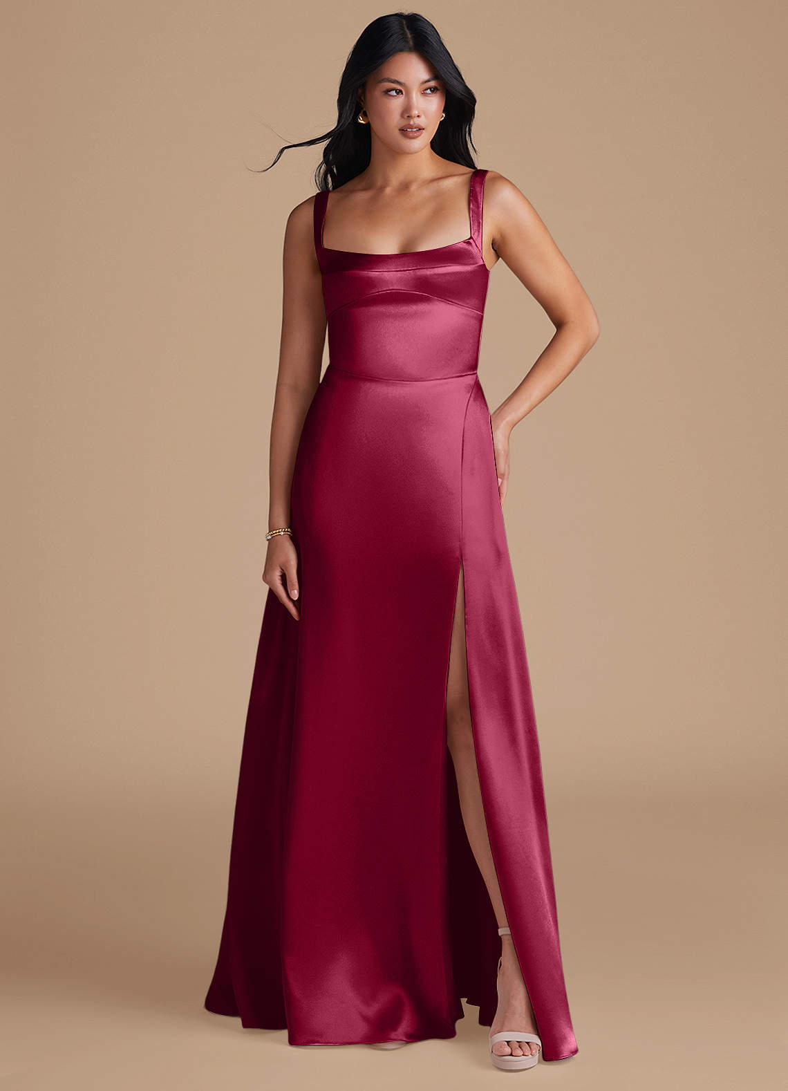 burgundy pink bridesmaid dresses Azazie Hope Burgundy Metallic Satin Bridesmaid Dresses