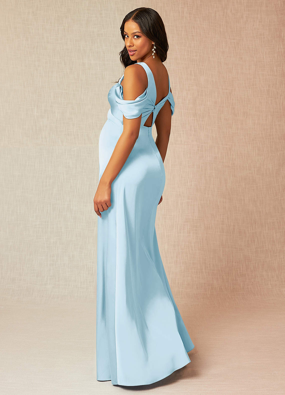 Azazie Rhea Maternity Bridesmaid Dresses A-Line Off-The-Shouler Pleated Stretch Satin Floor-Length Dress image5