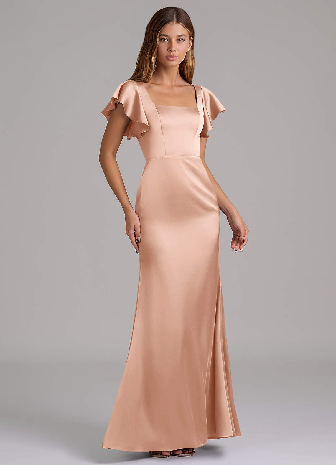 Azazie Elkie Ready to Ship Rose Gold Stretch Satin Bridesmaid Dresses |  Azazie