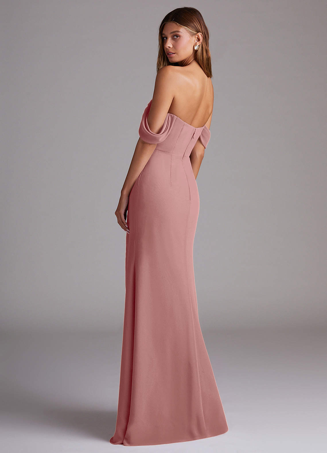 Azazie Saige Bridesmaid Dresses Dusty Rose A-Line Off the Shoulder Chiffon Convertible Dress image7