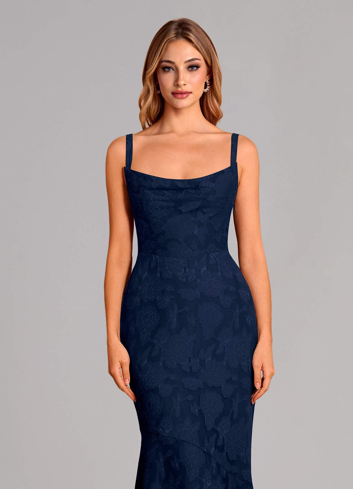 Azazie Aubrey Final Sale Dark Navy Mermaid Bow Floral Burnout Dress image5