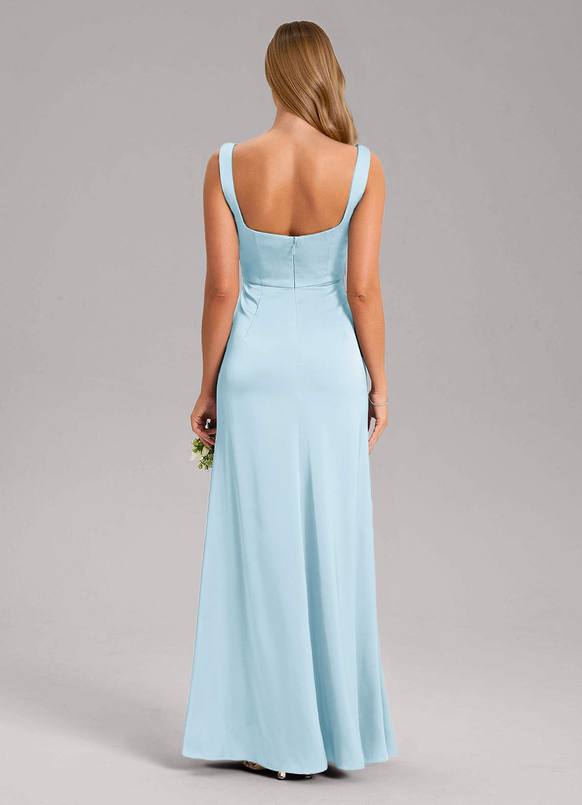 Azazie Frostine Bridesmaid Dresses Sky Blue A-Line Bow Stretch Satin Dress image1