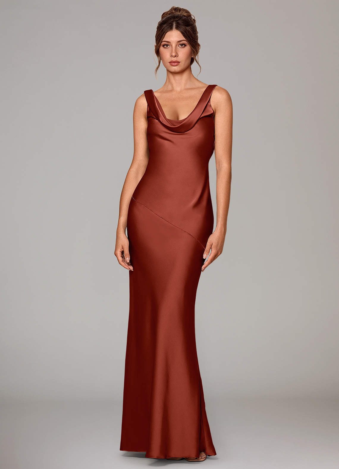 Azazie Rylina Bridesmaid Dresses Terracotta Mermaid Stretch Satin Dress image1