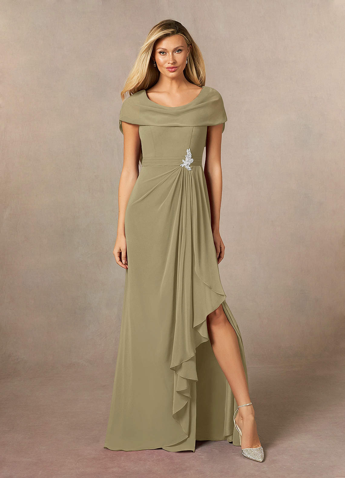 Azazie Mary Mother of the Bride Dresses Moss Green A-Line Side Slit Chiffon Dress image1