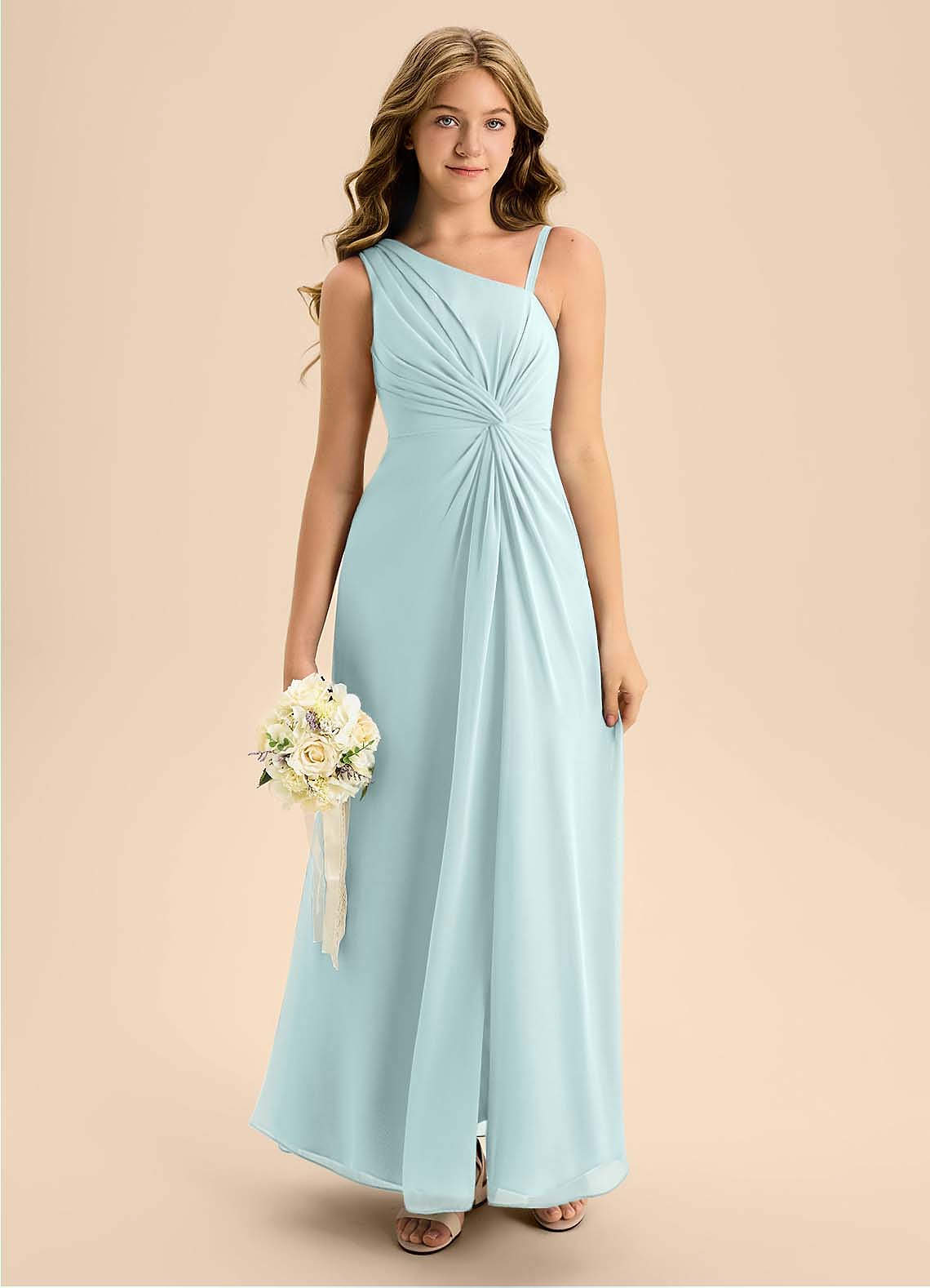 Azazie Brooke Junior Jurk van Chiffon met A-Lijn Zijsplit De Nevel image1