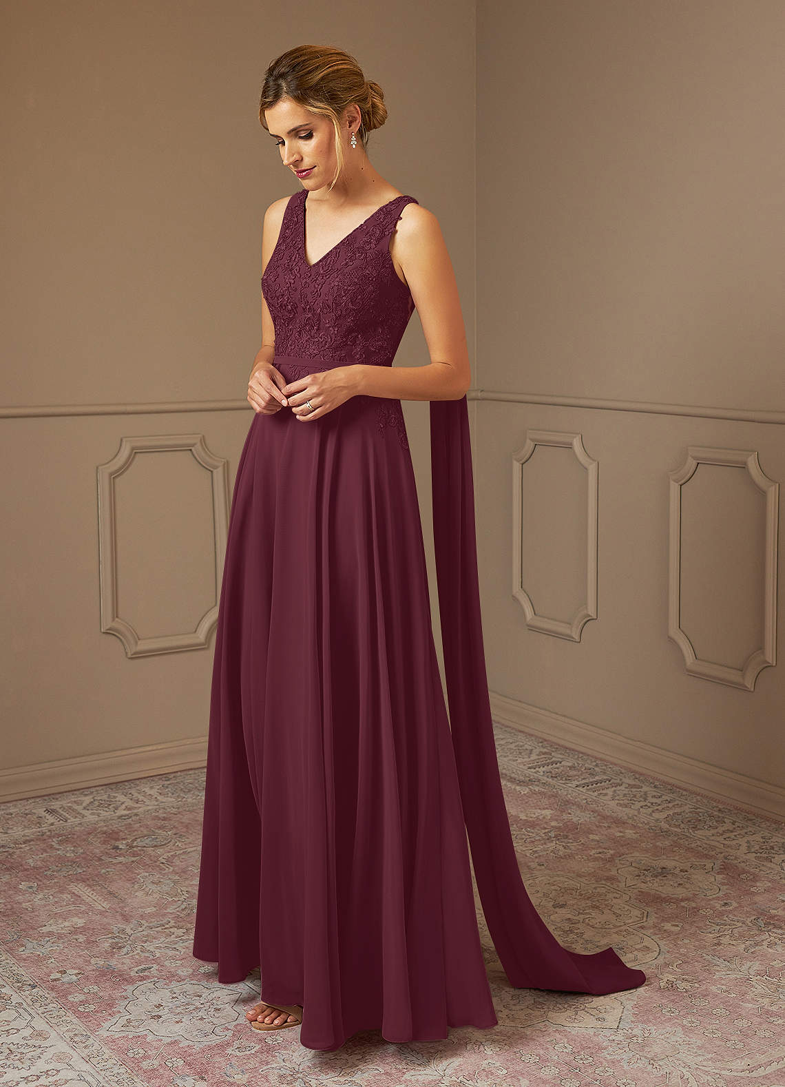 Azazie Joules Mother of the Bride Dresses Cabernet A-Line Sequins Chiffon Dress image1