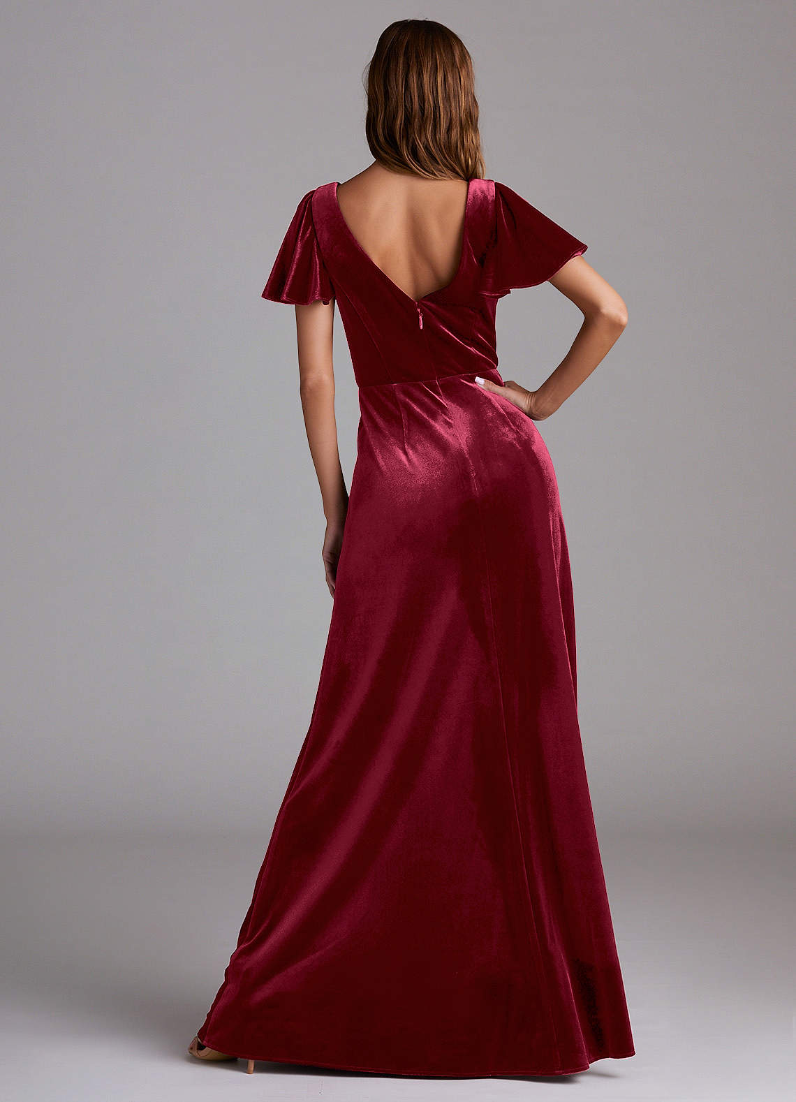 Azazie Soren Bridesmaid Dresses Burgundy A-Line Velvet Dress image5