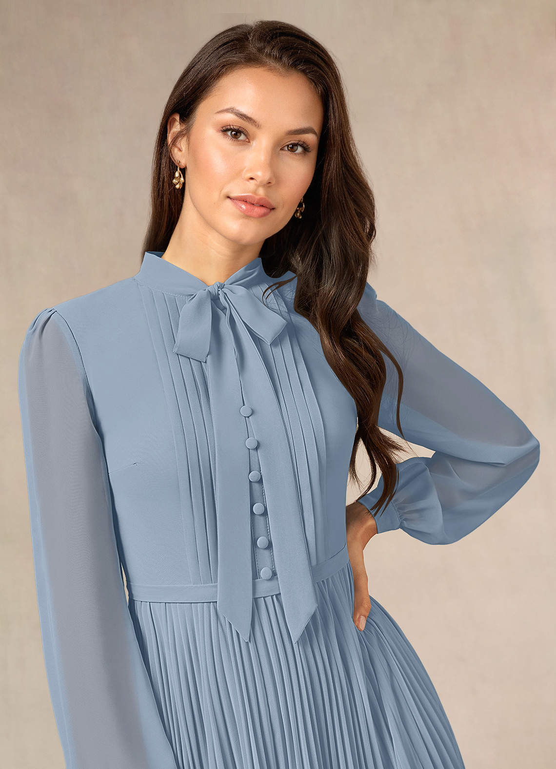 Azazie Adellah Mother of the Bride Dresses Dusty Blue A-Line Pleated Chiffon Dress image4