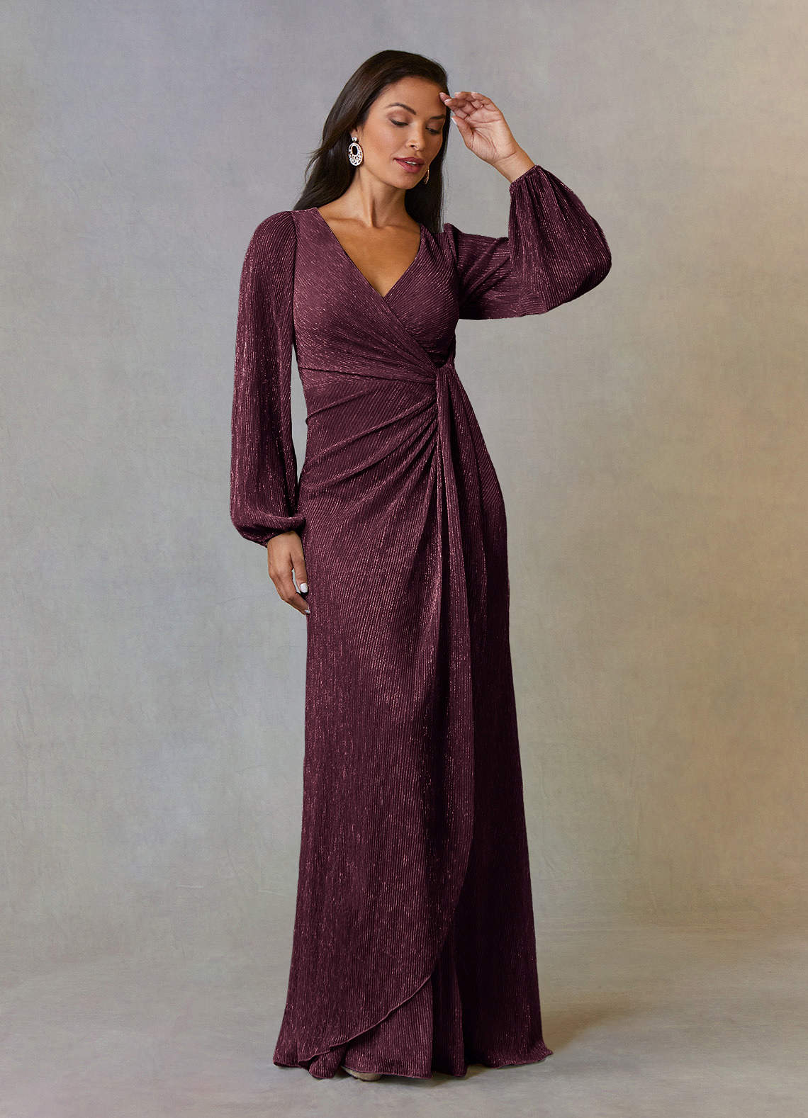 Azazie Sterling vestidos de madre de la novia Vestido de Baya de Malla Metálica de Corte En A con Volante image1