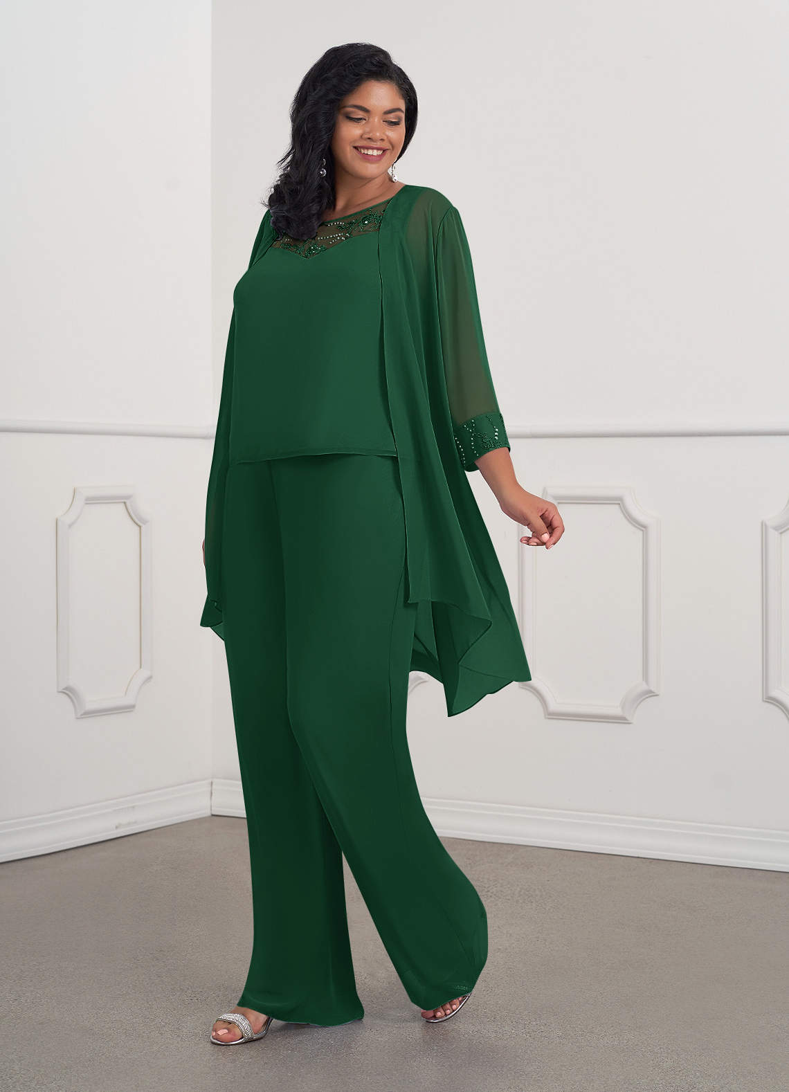 Dark Green Azazie Maura Sequins Lace Chiffon Jumpsuit/Pantsuit | Azazie