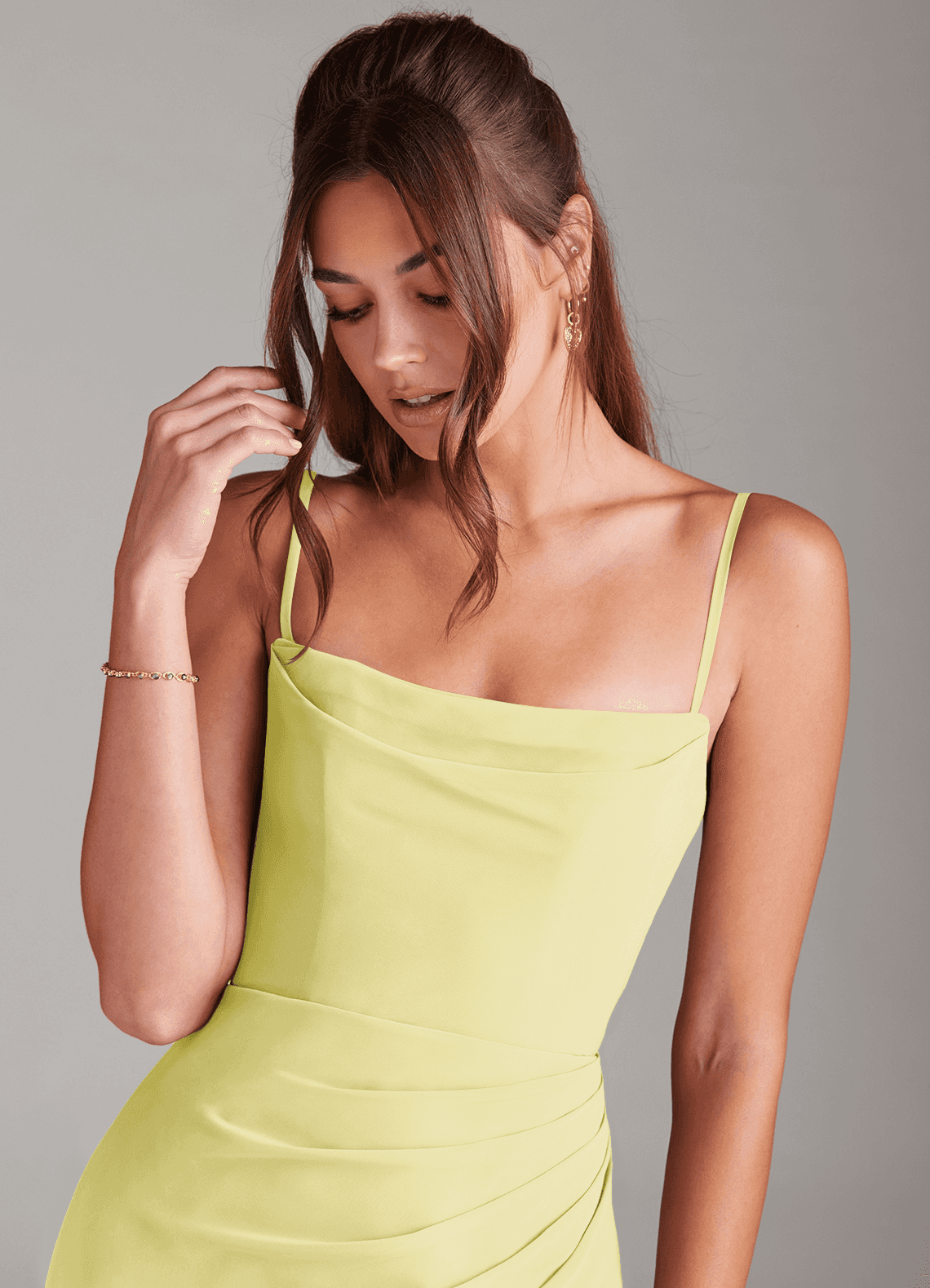 Azazie Leonis Bridesmaid Dresses Lemon Sorbet Sheath Strapless Chiffon Convertible Dress image1