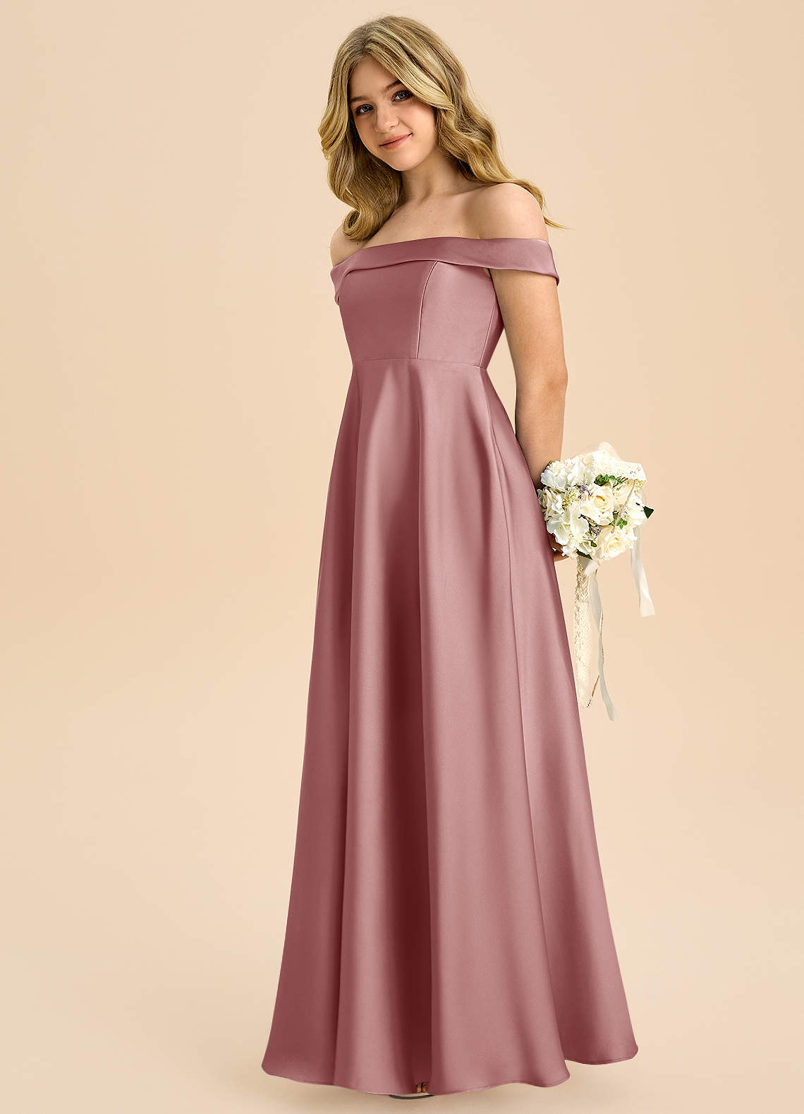 Azazie Sissy Junior Klä av A-Line i Stretch Satin Av axeln image5