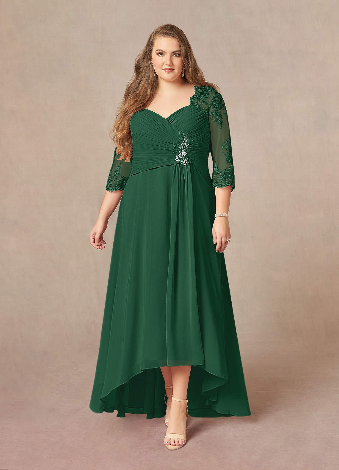 Azazie Devereaux Mother of the Bride Dresses Dark Green A-Line Lace Chiffon Dress image1