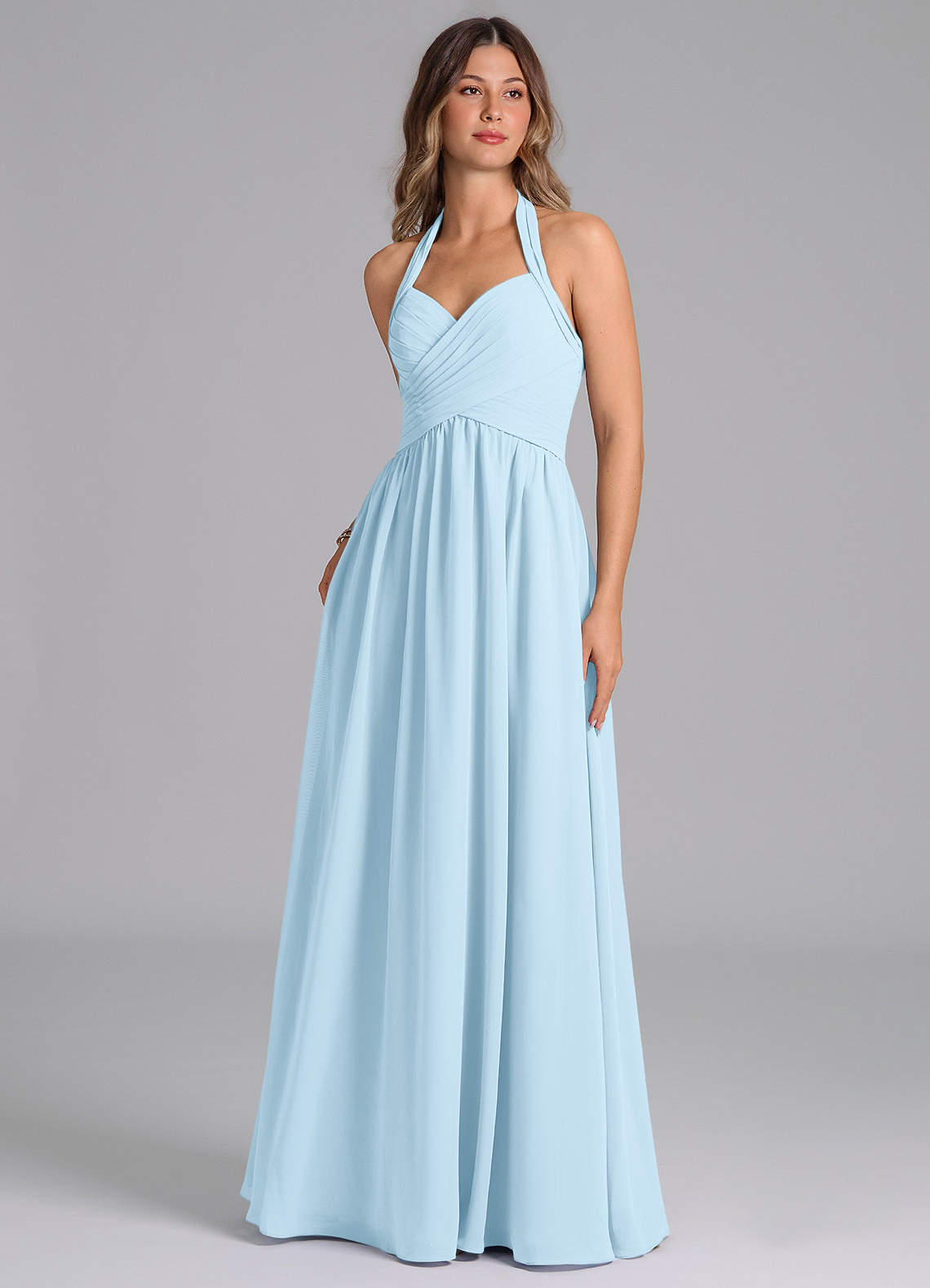 Azazie Darlyn Abiti da Damigella Abito A-Line in Chiffon Plissettato Azzurro image1
