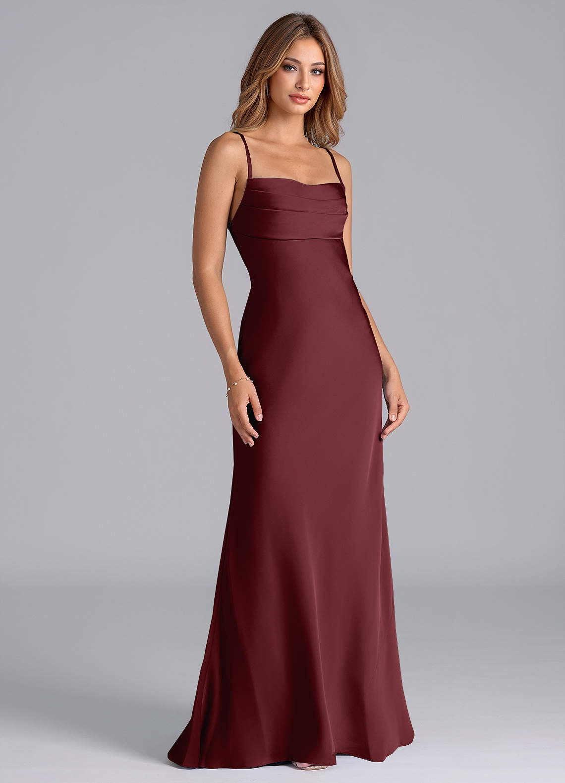 Azazie Seema Bridesmaid Dresses Cabernet Mermaid Corset Stretch Satin Dress image1